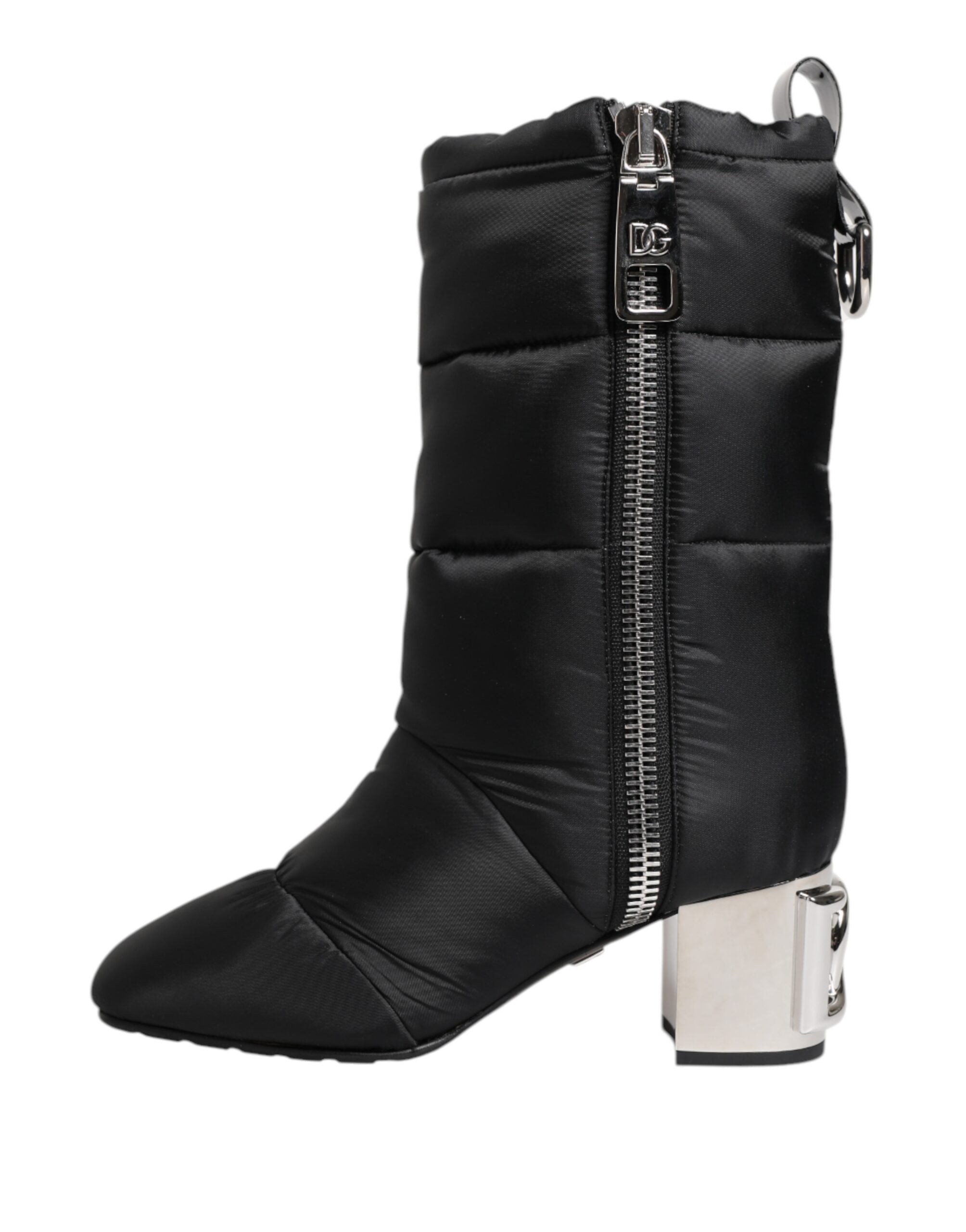Dolce & Gabbana Black Padded Mid Calf Logo Heel Boots Shoes